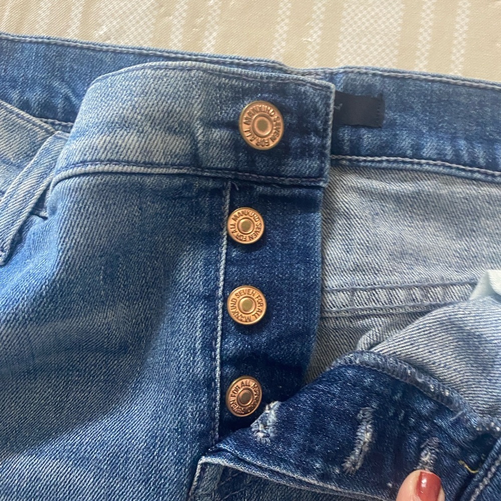 7 For All Mankind Light Blue Frayed Denim Skirt size 31 - Picture 5 of 8